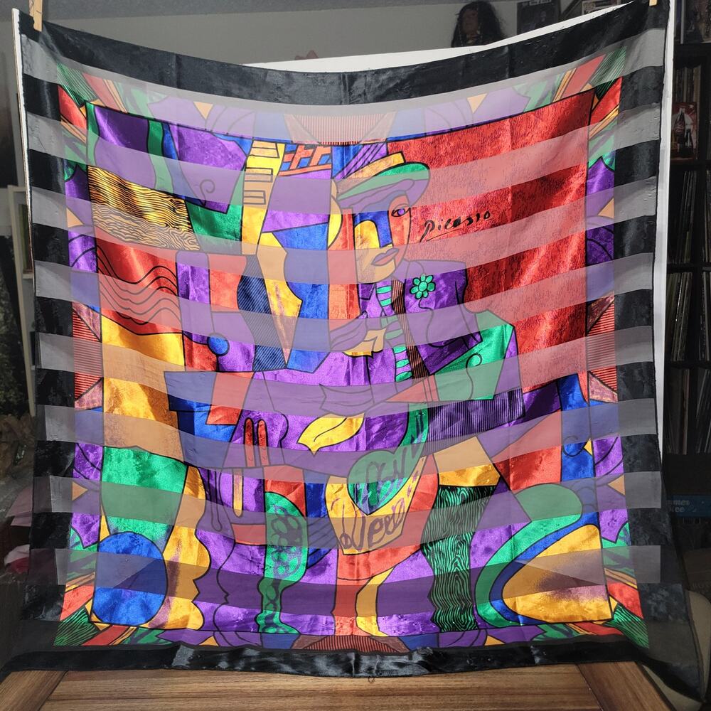 VINTAGE Ladie's Large Multicolored Picasso Square Scarf